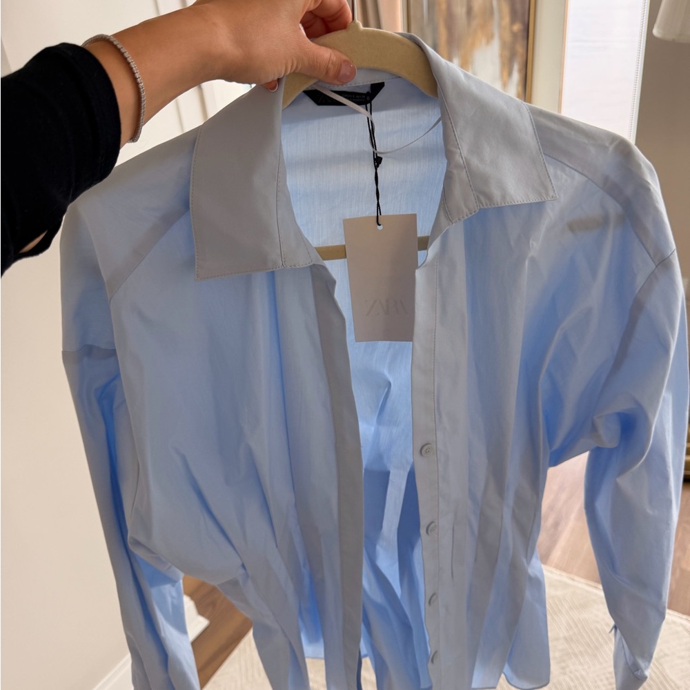 Zara Pale Blue Men's Cotton Button-Up Dress Shirt